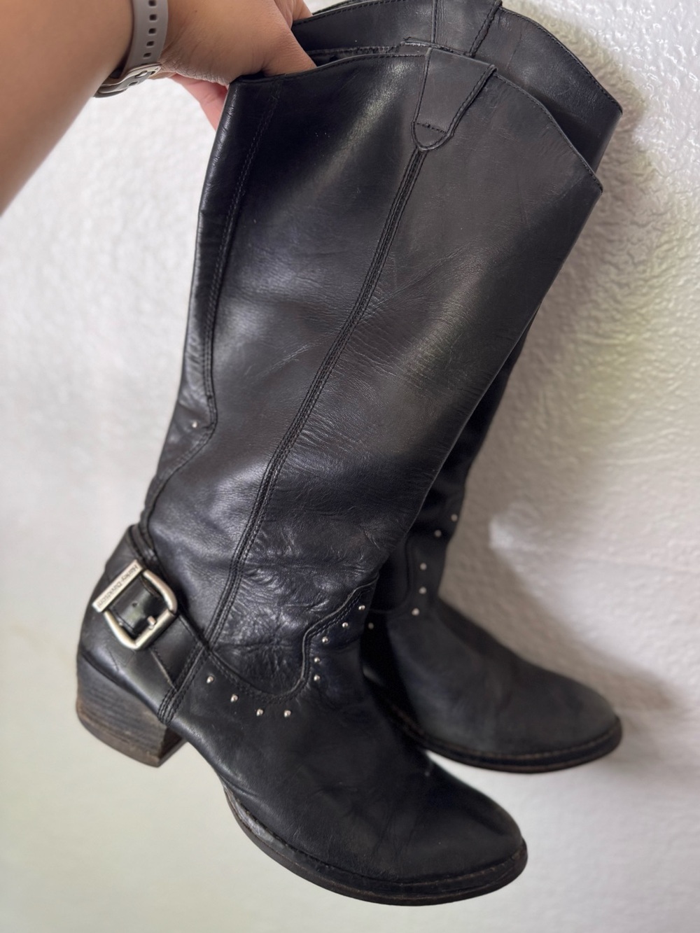 Harley-Davidson Black Leather Studded Mid-Calf Riding Boots